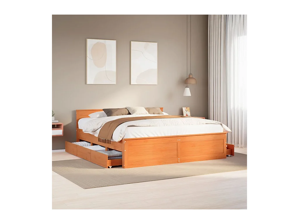 Cadre de lit sans matelas avec tête de lit 180x200 cm bois pin