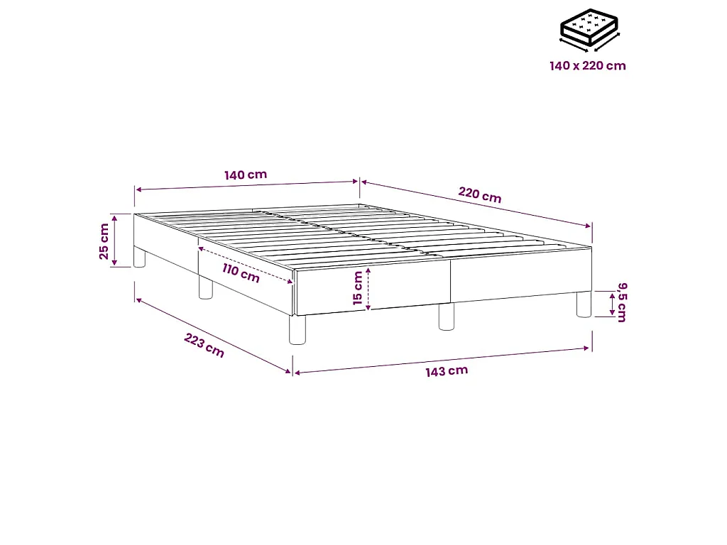 Letto a Molle senza Materasso Blu Scuro 140x220 cm Velluto