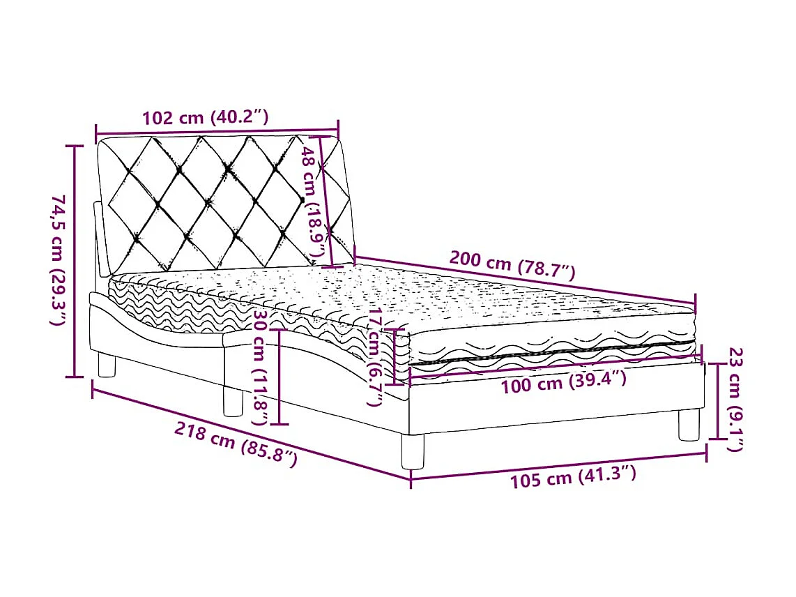 Bed met matras stof blauw 100x200 cm