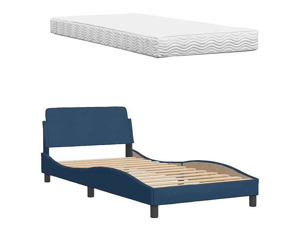 Lit avec matelas bleu 100x200 cm tissu
