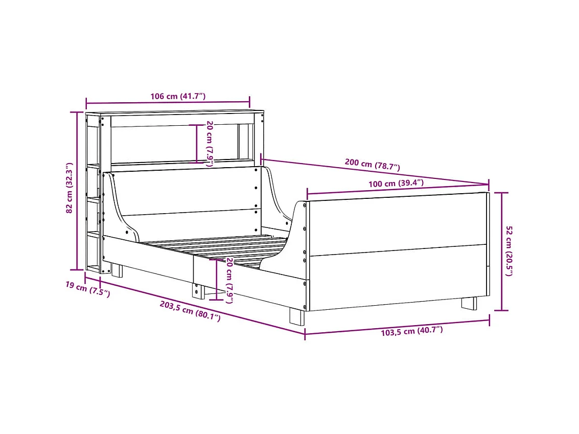 Cadre de lit sans matelas 100x200 cm bois massif de pin