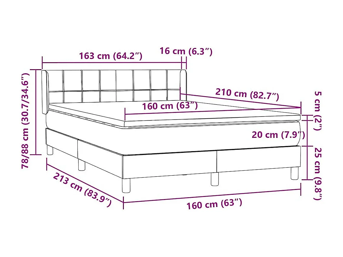 Boxspringbett mit Matratze Schwarz 160x210 cm Samt