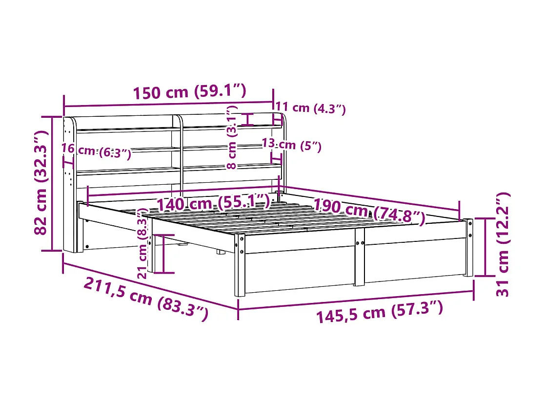 Bettgestell mit Kopfteil ohne Matratze Weiß 140x190 cm