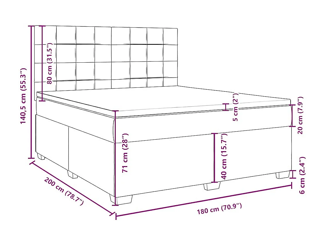 Sommier à lattes de lit et matelas bleu 180x200 cm velours