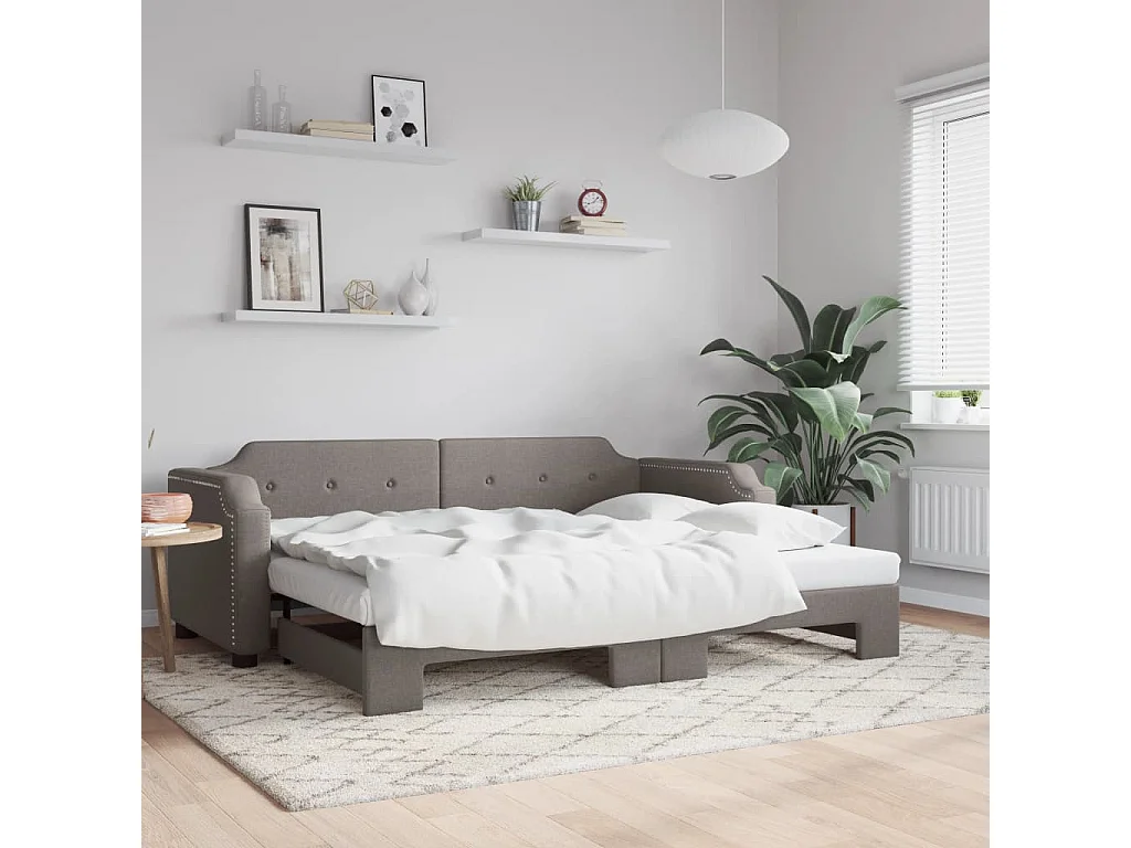 Sofá-cama com gavetão 90x200 cm tecido cinzento-acastanhado