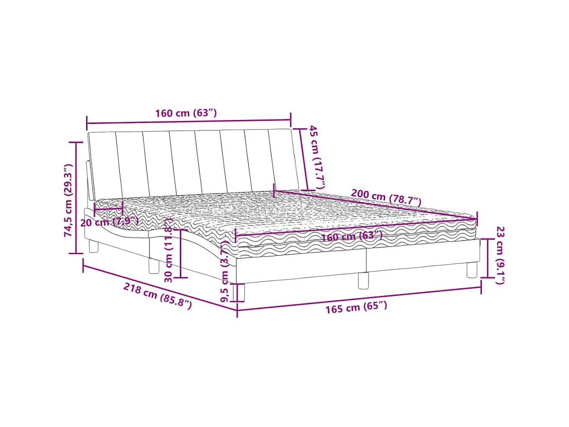 Lit avec matelas Hanko bleu 160x200 cm velours