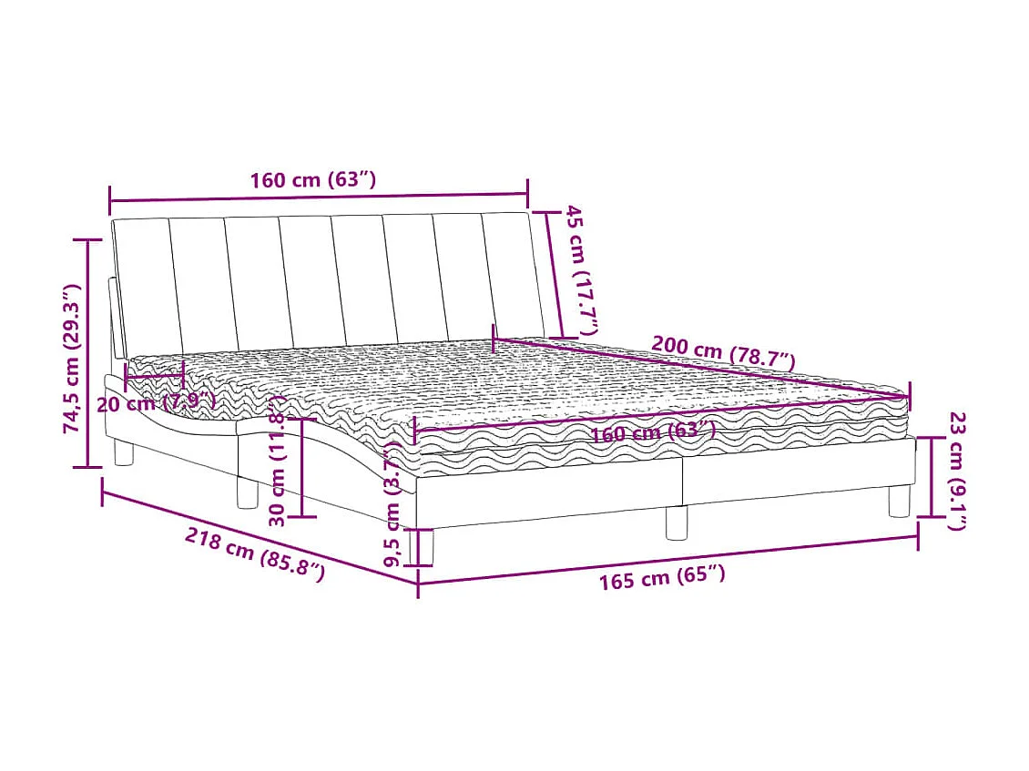 Bed met matras "Hanko" fluweel blauw 160x200 cm
