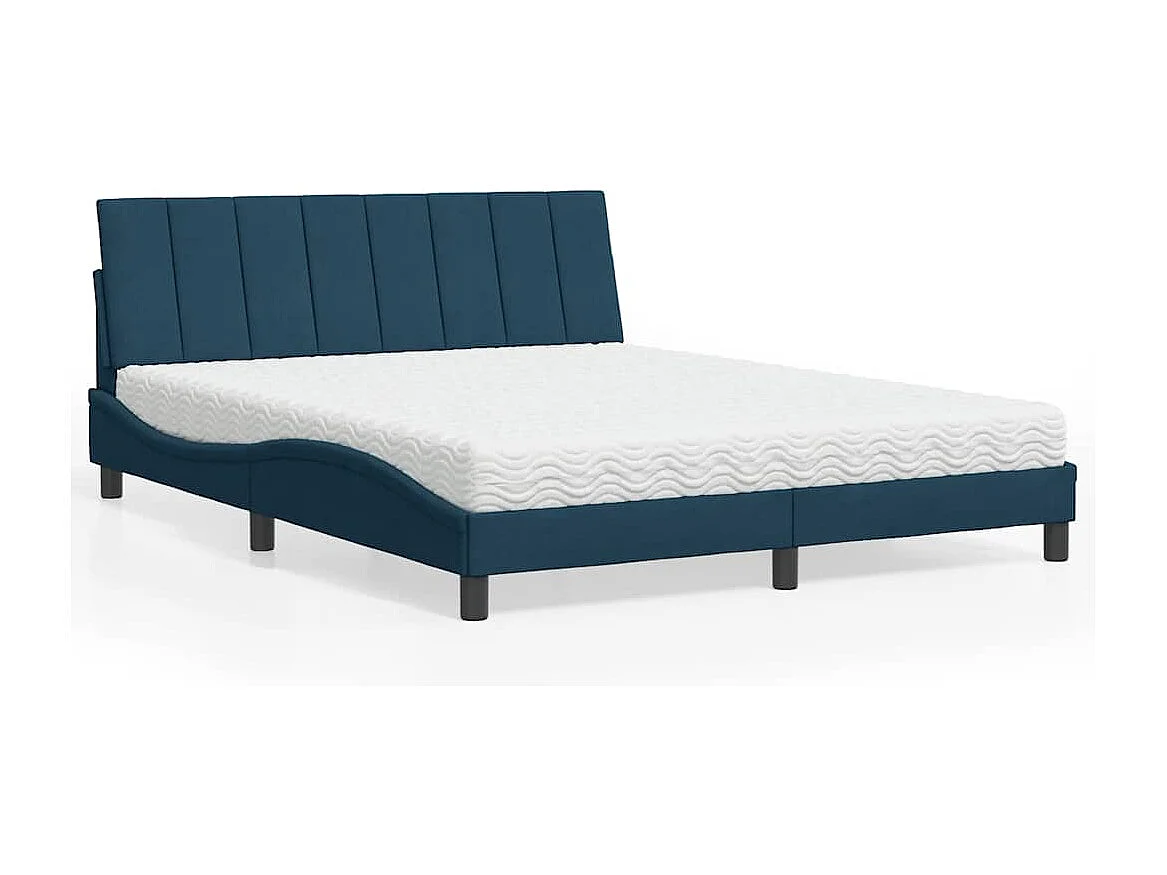 Letto con Materasso Hanko Blu 160x200 cm in Velluto
