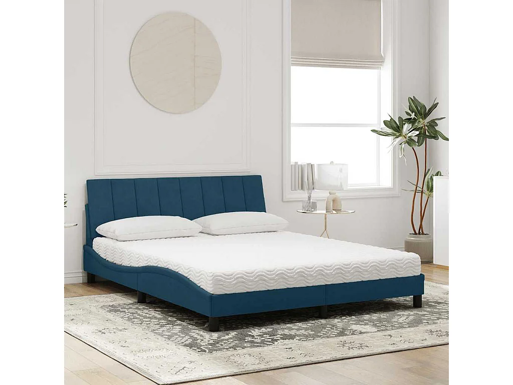 Letto con Materasso Hanko Blu 160x200 cm in Velluto