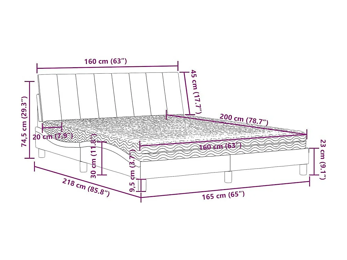 Letto con Materasso Hanko Blu 160x200 cm in Velluto