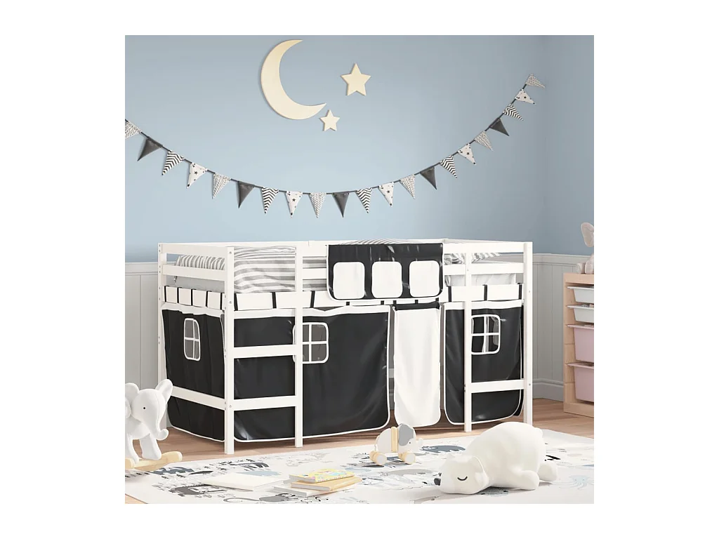 Lit mezzanine enfants avec rideaux sans matelas 90x200cm