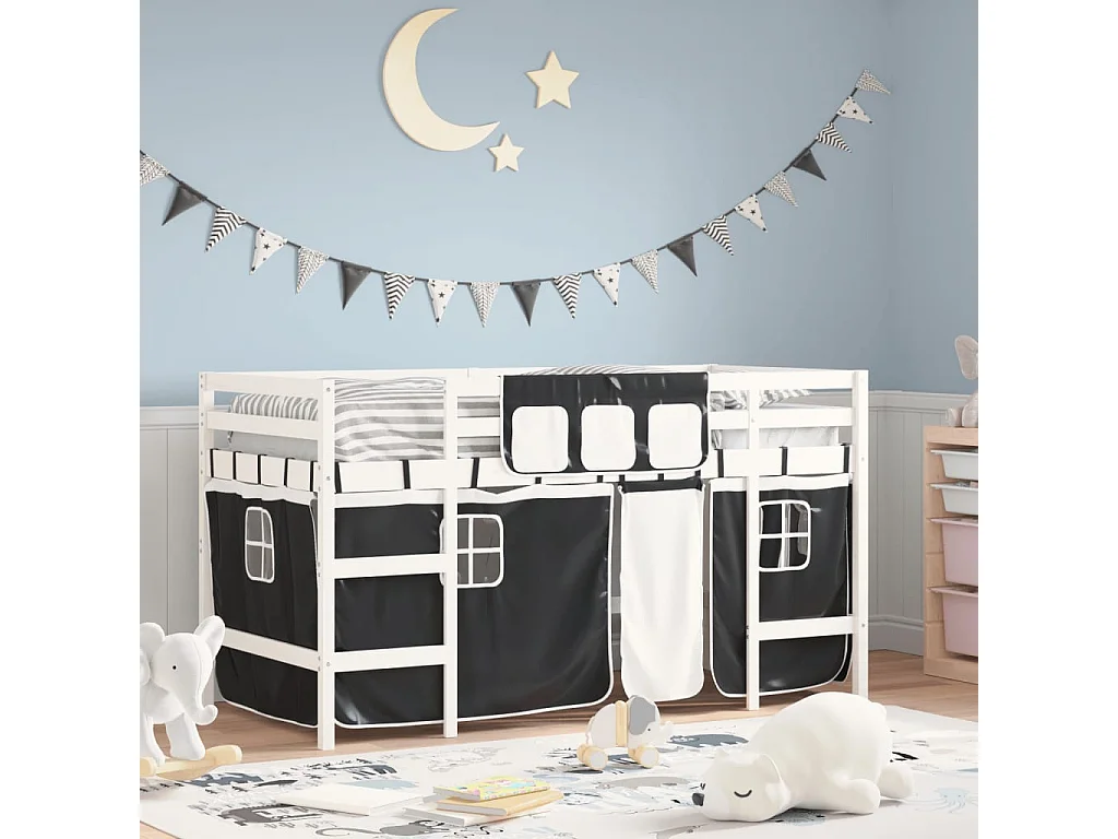 Lit mezzanine enfants avec rideaux sans matelas 90x200cm