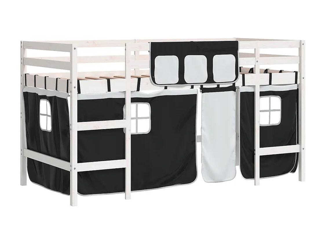 Lit mezzanine enfants avec rideaux sans matelas 90x200cm