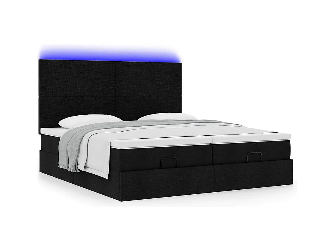 Cadre de lit ottoman avec matelas noir 160x200 cm tissu