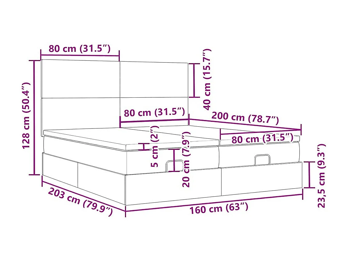Ottoman-Bett mit Matratzen & LEDs Schwarz 160x200 cm Stoff