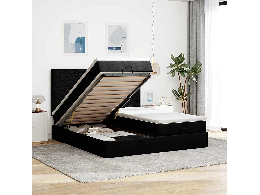 Ottoman bed met matrassen en LED's 160x200cm stof zwart
