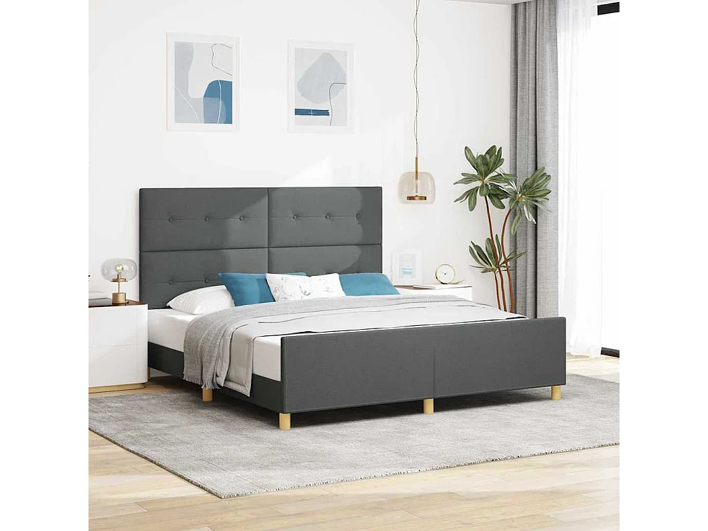 Bettgestell mit Kopfteil Dunkelgrau 180 x 200 cm Stoff