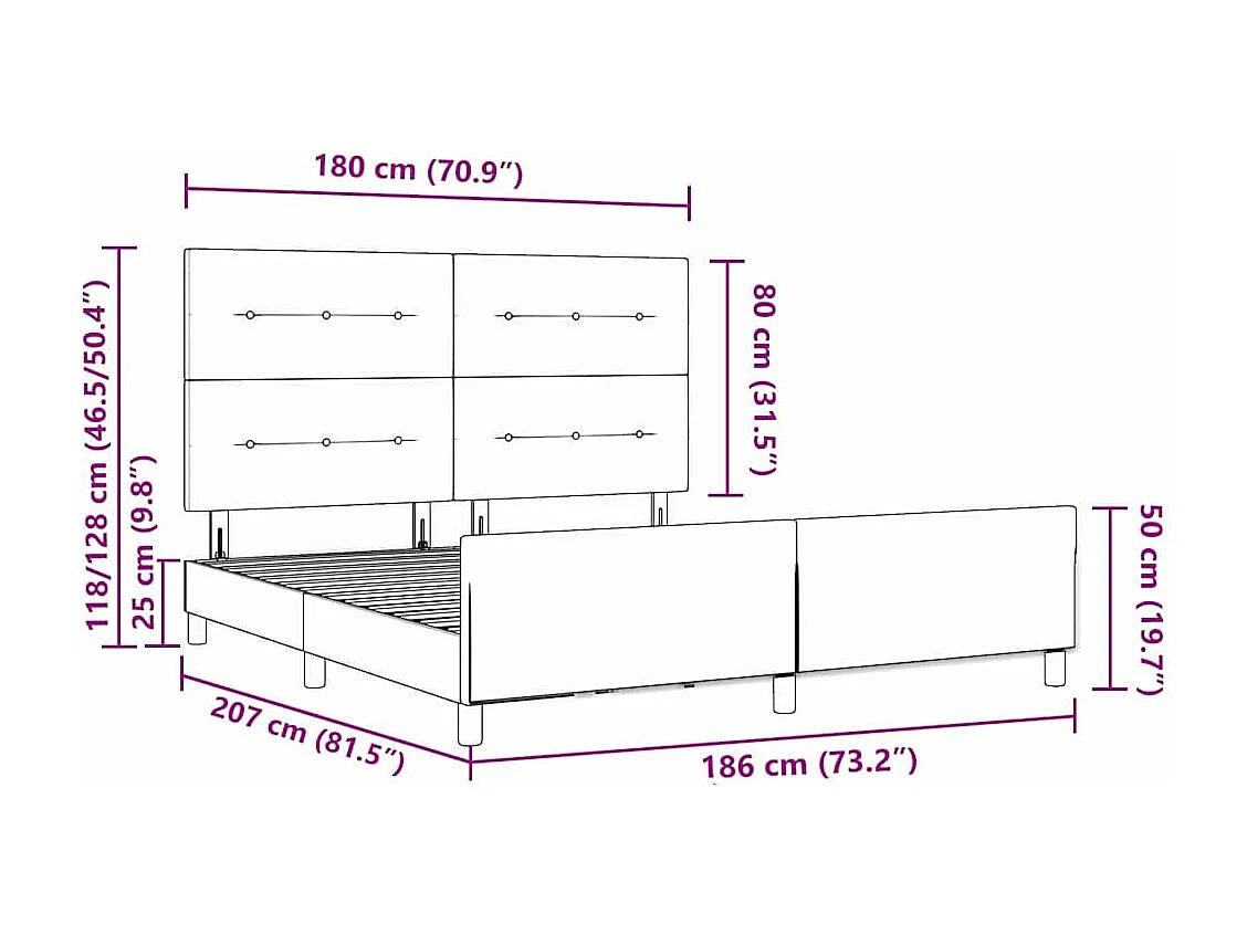 Bettgestell mit Kopfteil Dunkelgrau 180 x 200 cm Stoff