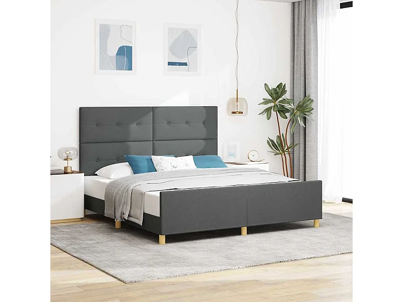 Bettgestell mit Kopfteil Dunkelgrau 180 x 200 cm Stoff