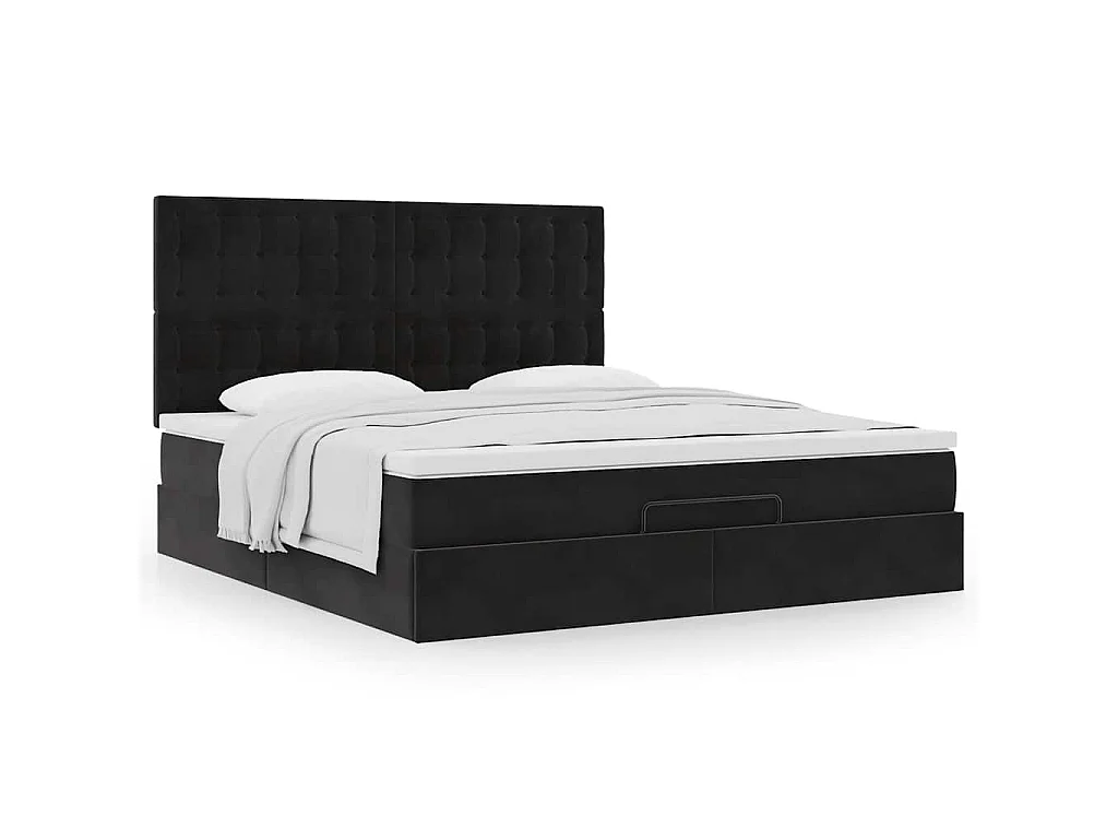 Struttura Letto Pouf con Materassi Nero 160x200 cm in Velluto