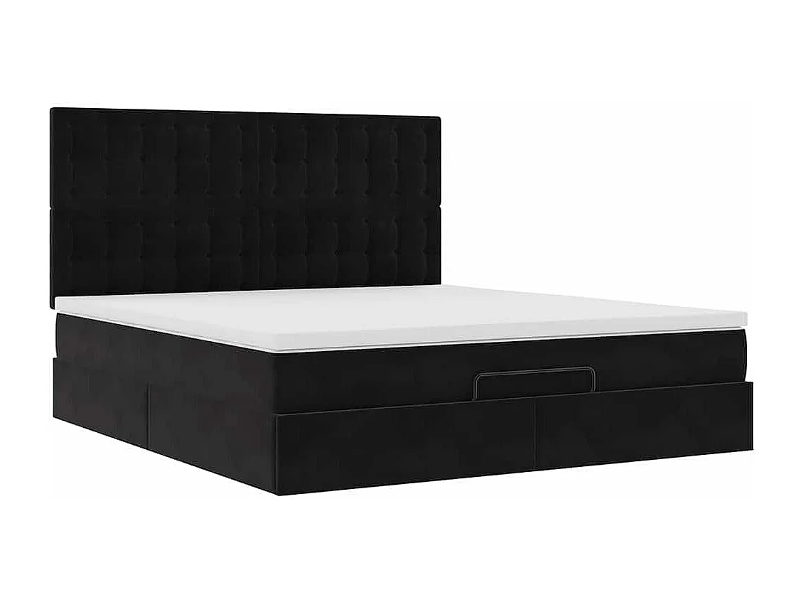 Struttura Letto Pouf con Materassi Nero 160x200 cm in Velluto