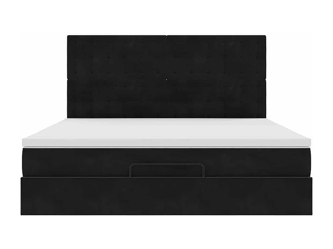 Struttura Letto Pouf con Materassi Nero 160x200 cm in Velluto