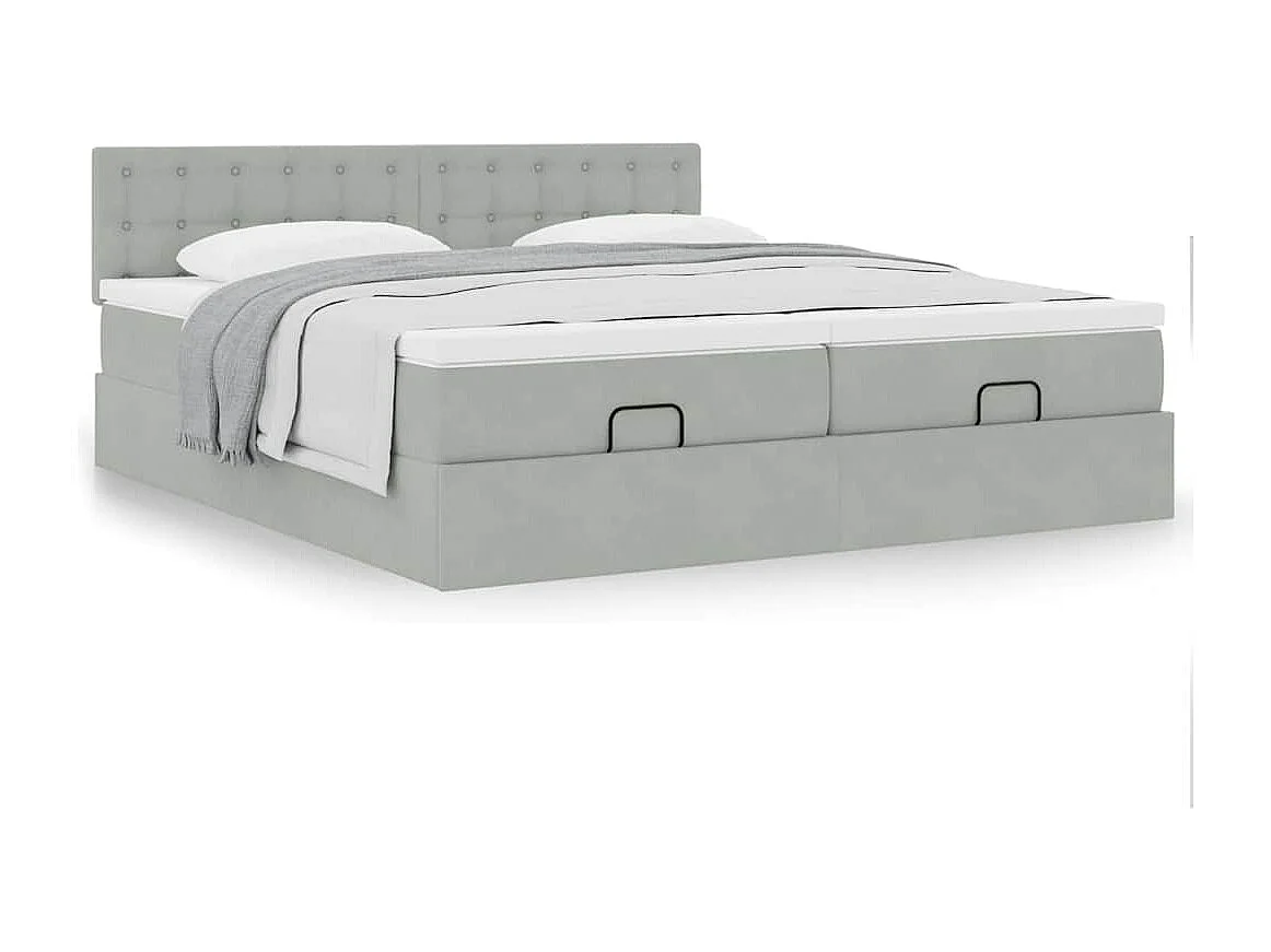Cadre de lit ottoman et matelas gris clair 180x200cm velours