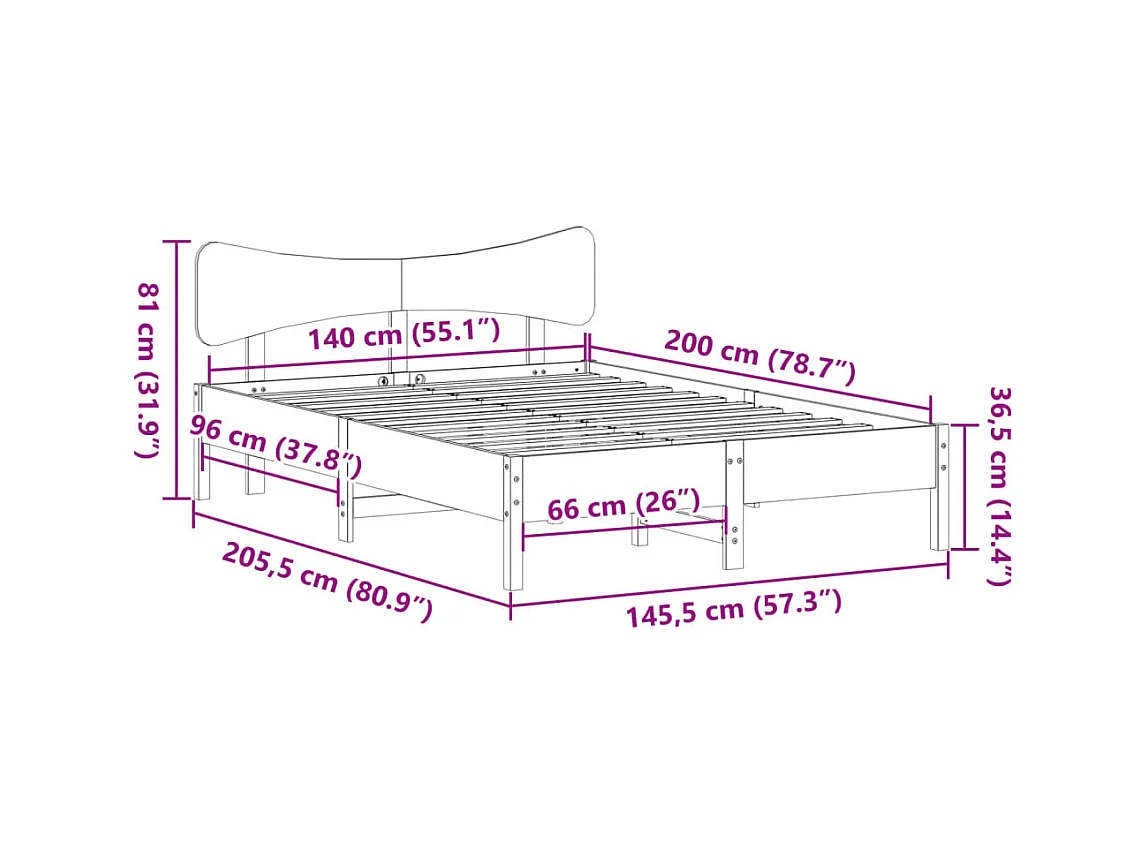 Bedframe zonder matras massief grenenhout wasbruin 140x200 cm