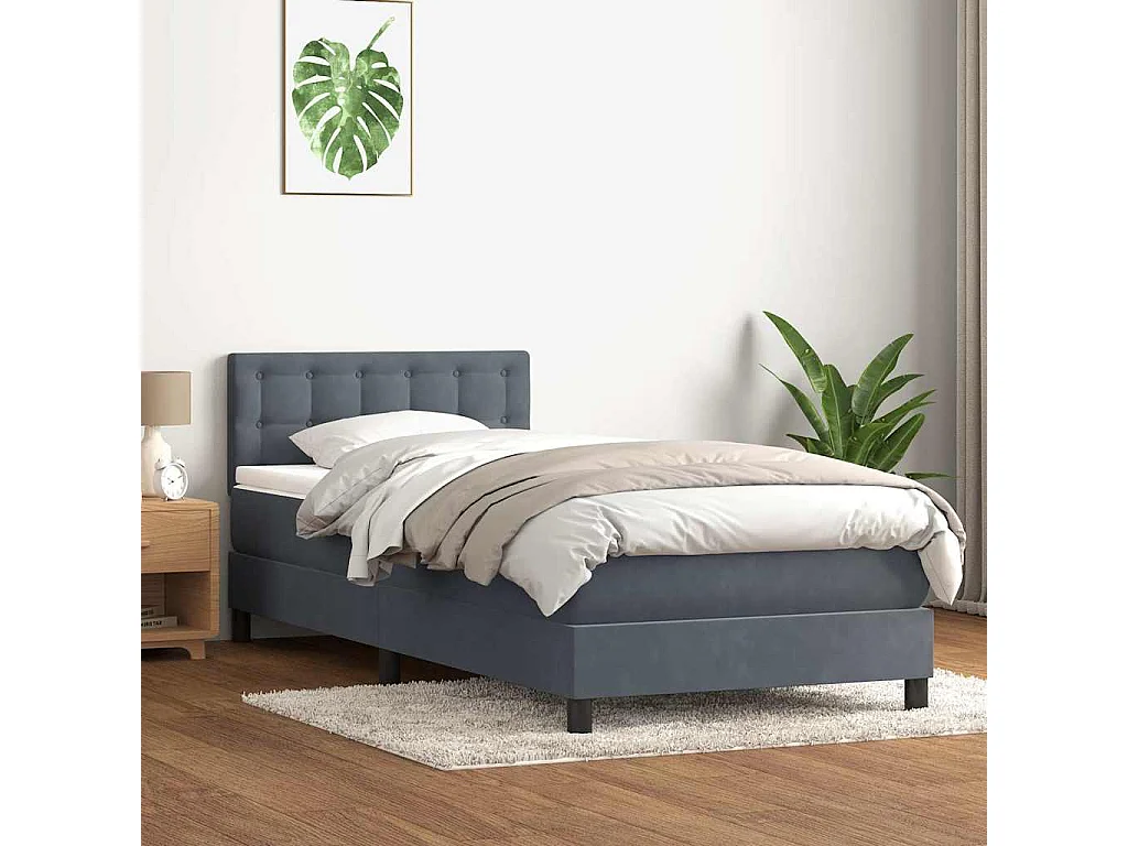 Sommier à lattes de lit et matelas et LED gris foncé 90x220 cm velours