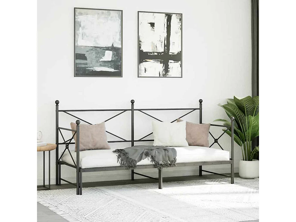Divano Letto Estraibile senza Materasso Nero 90x200 cm Acciaio