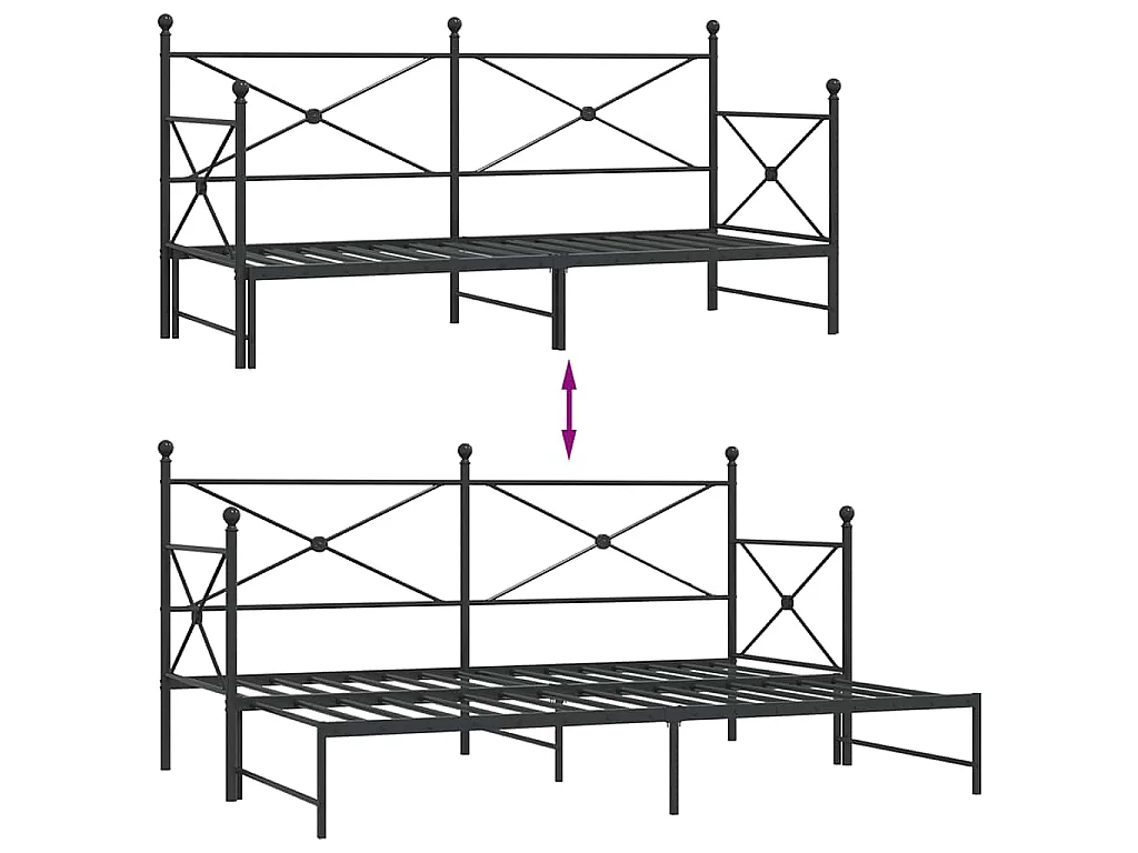 Divano Letto Estraibile senza Materasso Nero 90x200 cm Acciaio