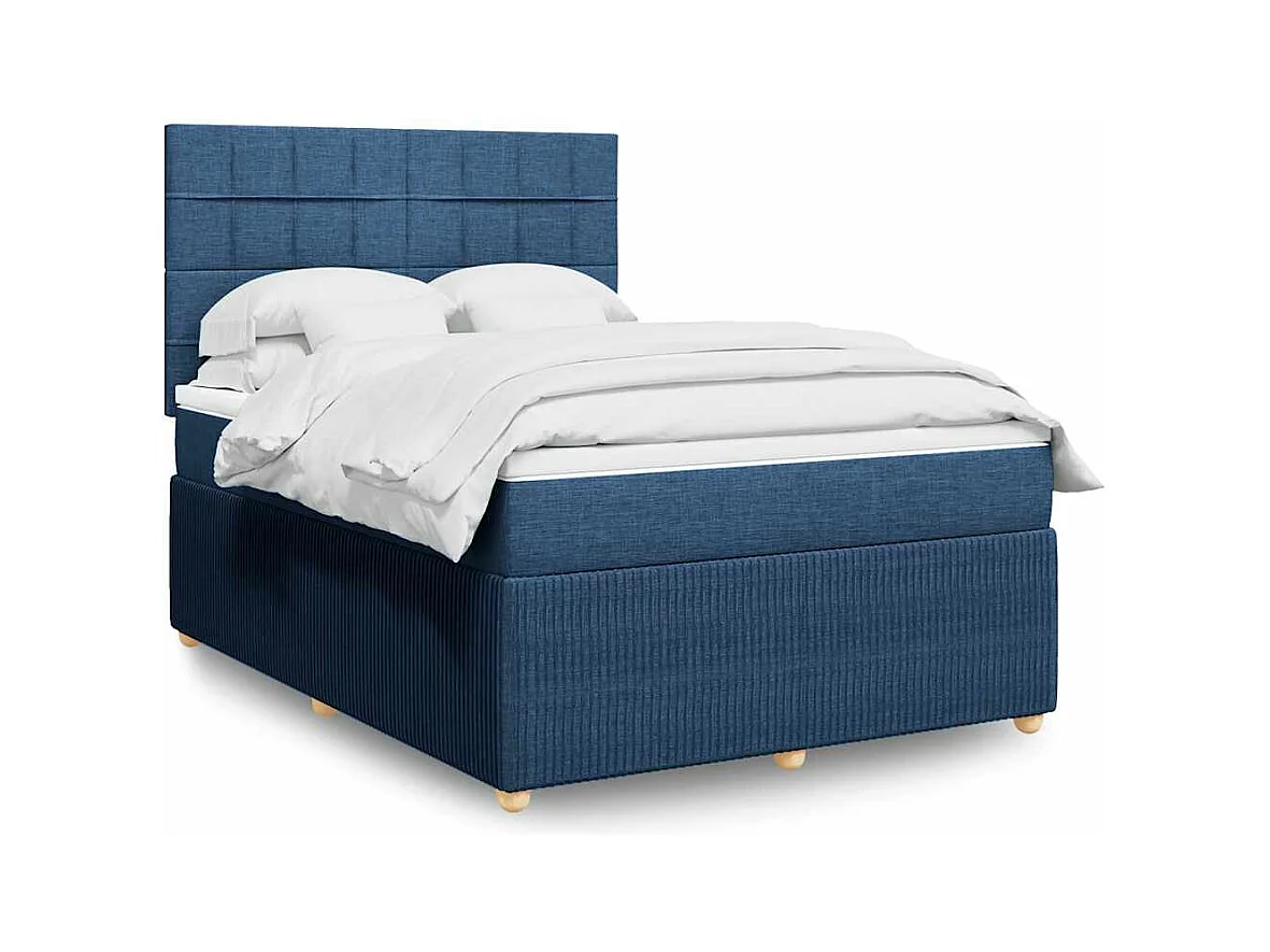 Sommier à lattes de lit avec matelas Bleu 160x200 cm Tissu