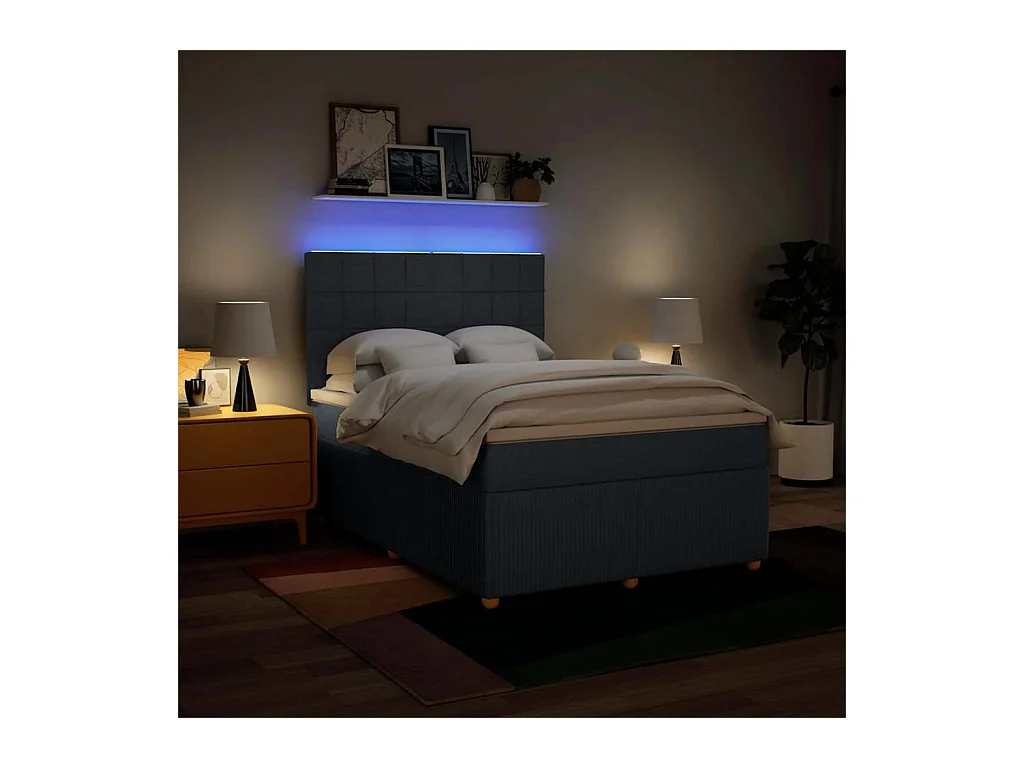 Sommier à lattes de lit avec matelas Bleu 160x200 cm Tissu