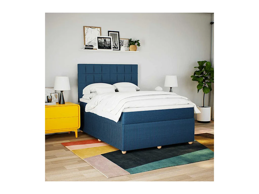 Sommier à lattes de lit avec matelas Bleu 160x200 cm Tissu