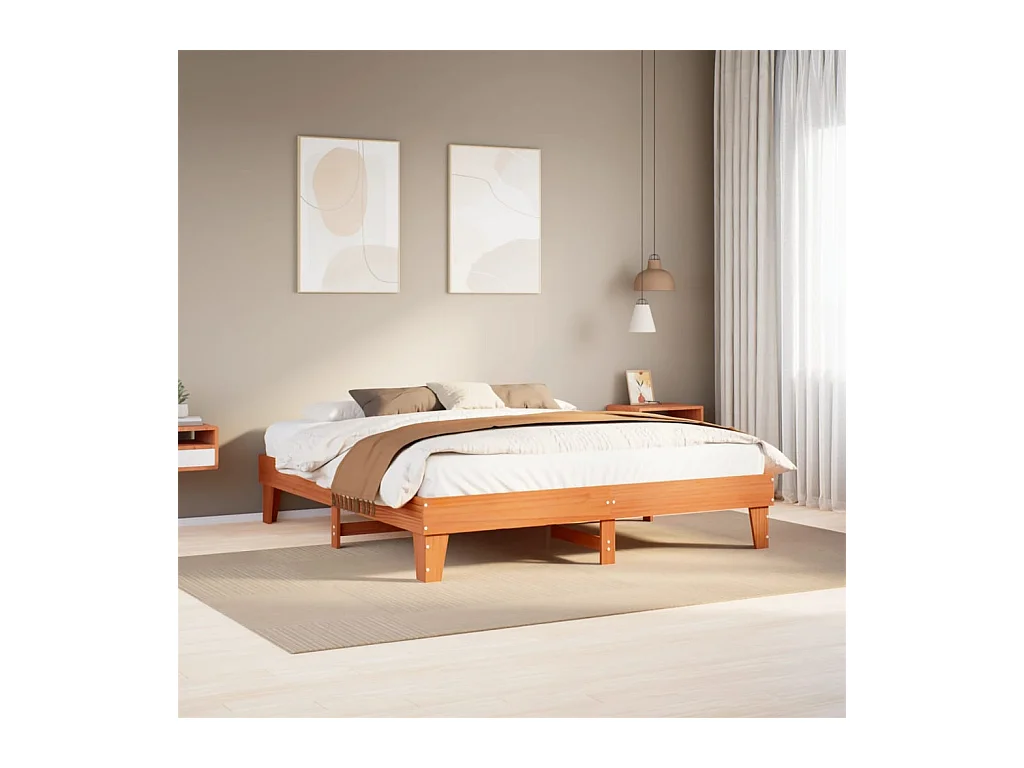 Cadre de lit sans matelas cire marron 180x200cm bois pin massif