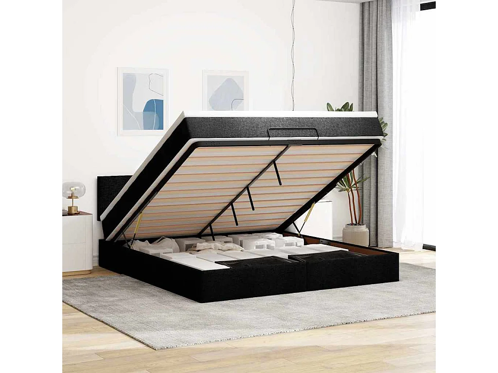 Ottoman-Bett mit Matratze Schwarz 180x200 cm Stoff