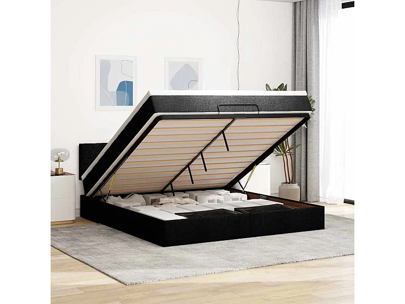 Ottoman-Bett mit Matratze Schwarz 180x200 cm Stoff