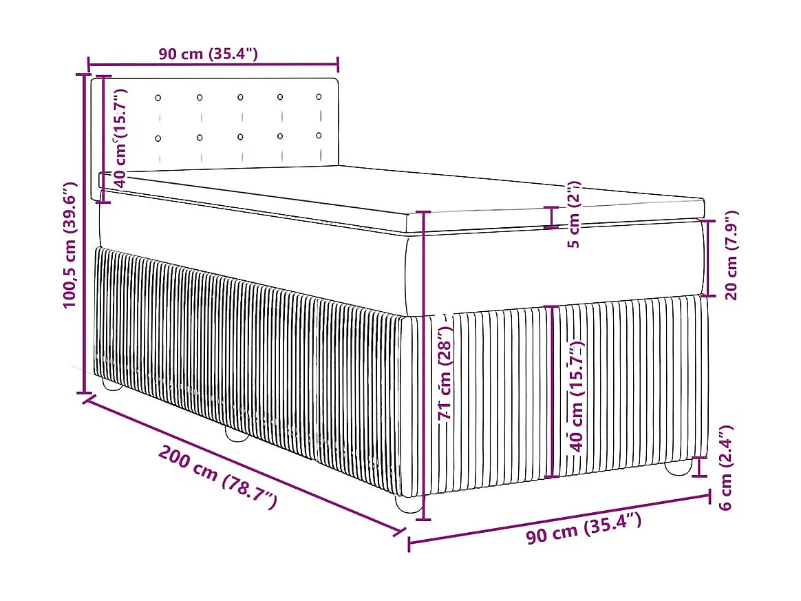 Boxspring met matras stof donkergrijs 90x200 cm