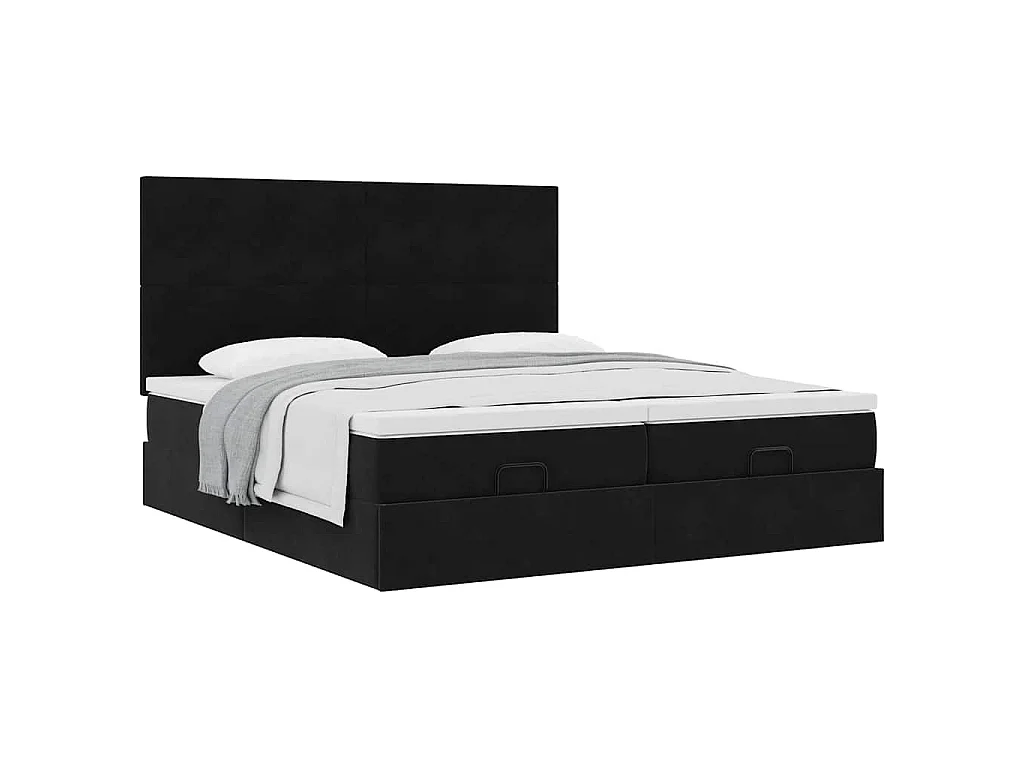 Struttura Letto Pouf con Materassi Nero 180x200 cm in Velluto