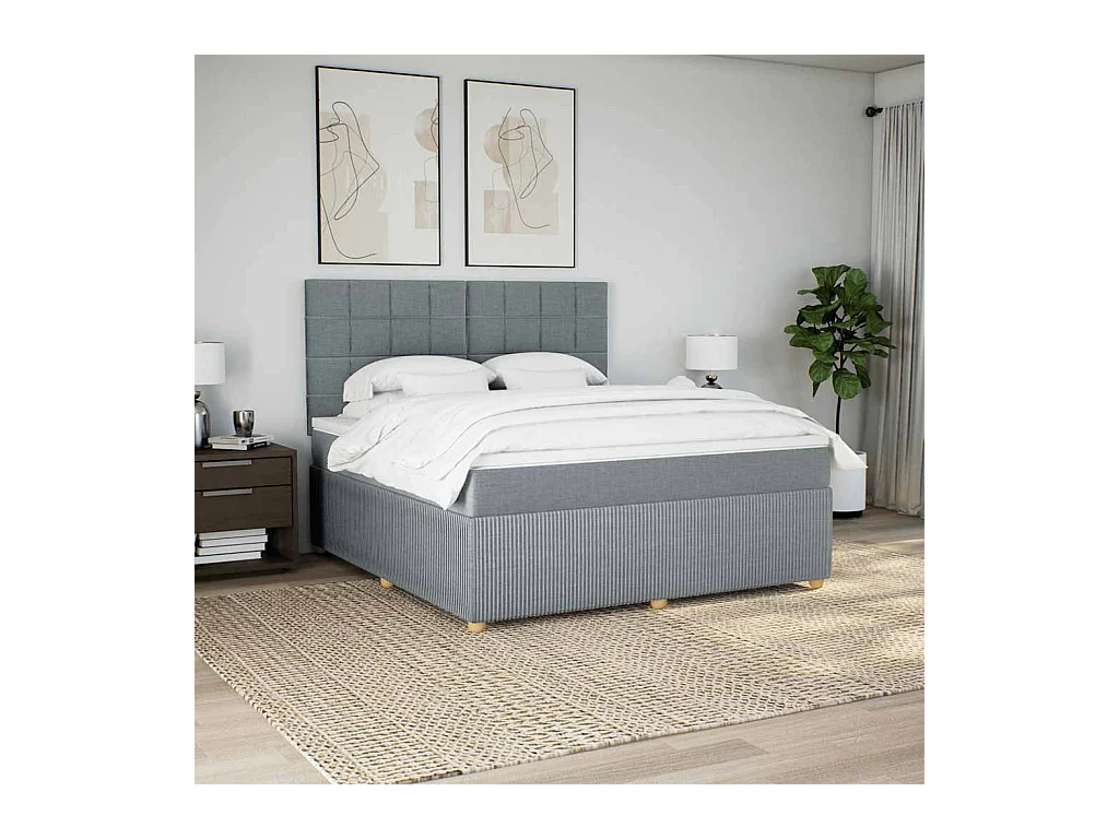Cama box spring con colchón tela gris claro 180x200 cm