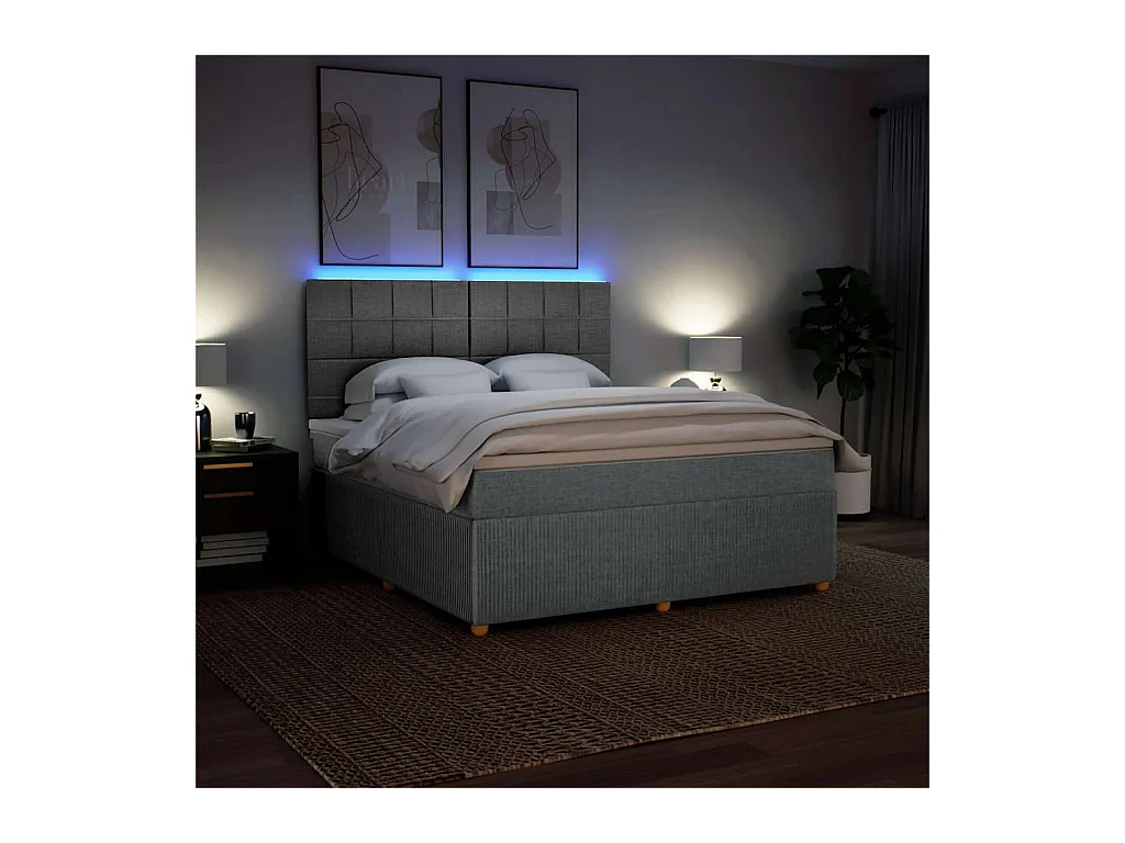 Cama box spring con colchón tela gris claro 180x200 cm