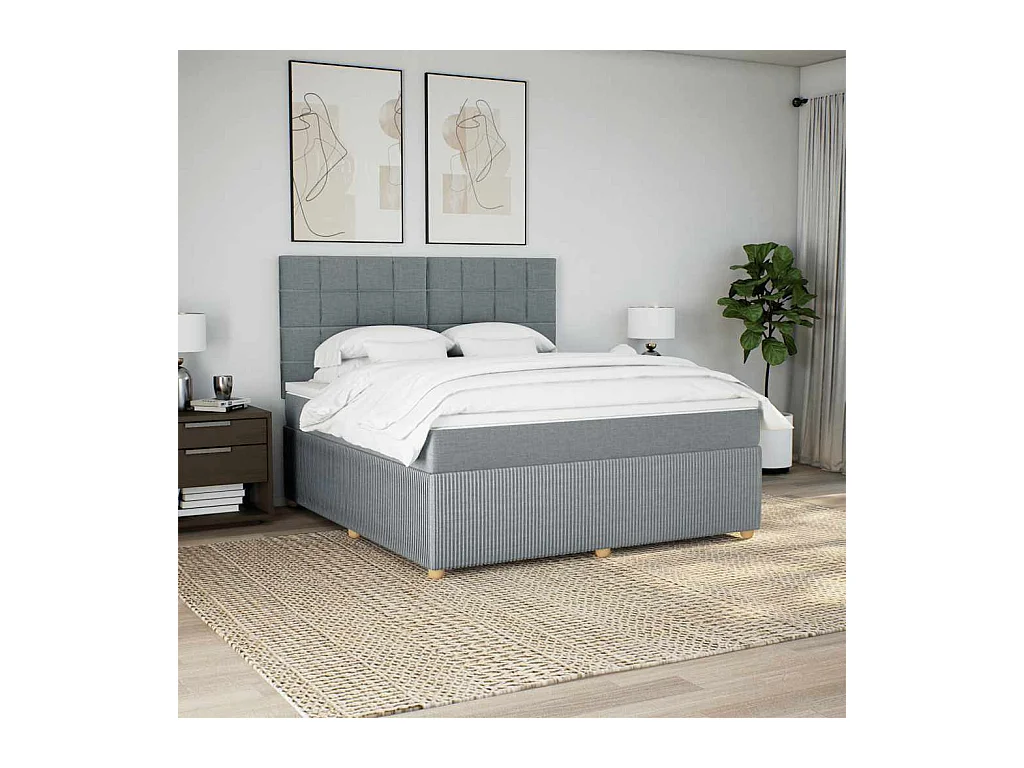 Cama box spring con colchón tela gris claro 180x200 cm
