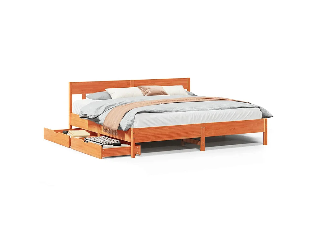 Cadre de lit sans matelas cire marron 180x200cm bois pin massif