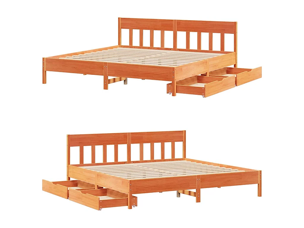 Cadre de lit sans matelas cire marron 180x200cm bois pin massif