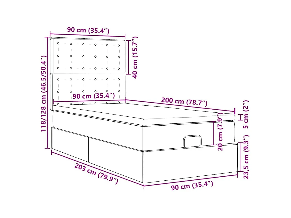 Lit ottoman avec matelas blanc 90x200 cm similicuir