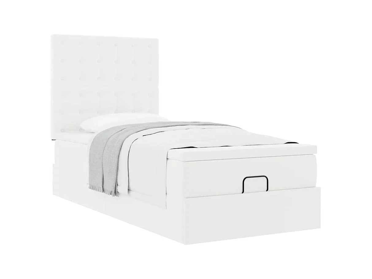 Lit ottoman avec matelas blanc 90x200 cm similicuir
