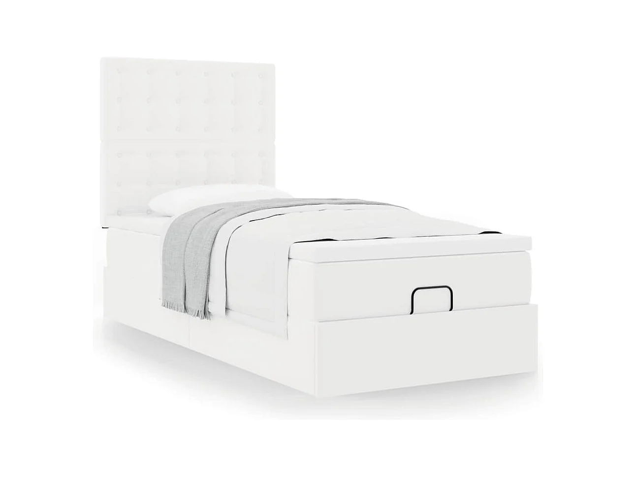 Lit ottoman avec matelas blanc 90x200 cm similicuir