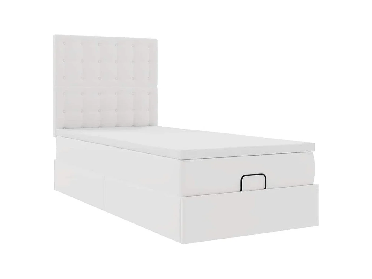 Lit ottoman avec matelas blanc 90x200 cm similicuir