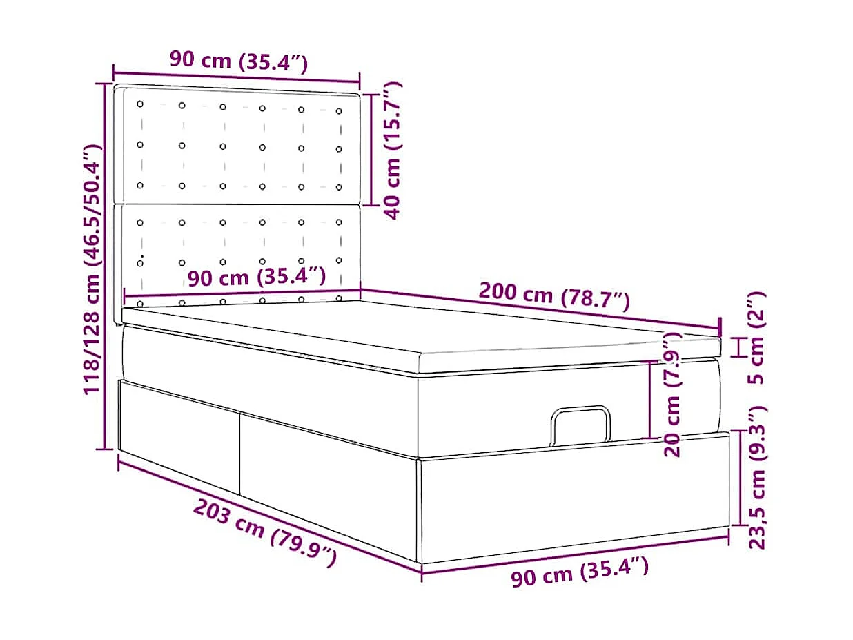 Ottoman-Bett mit Matratze Weiß 90x200 cm Kunstleder