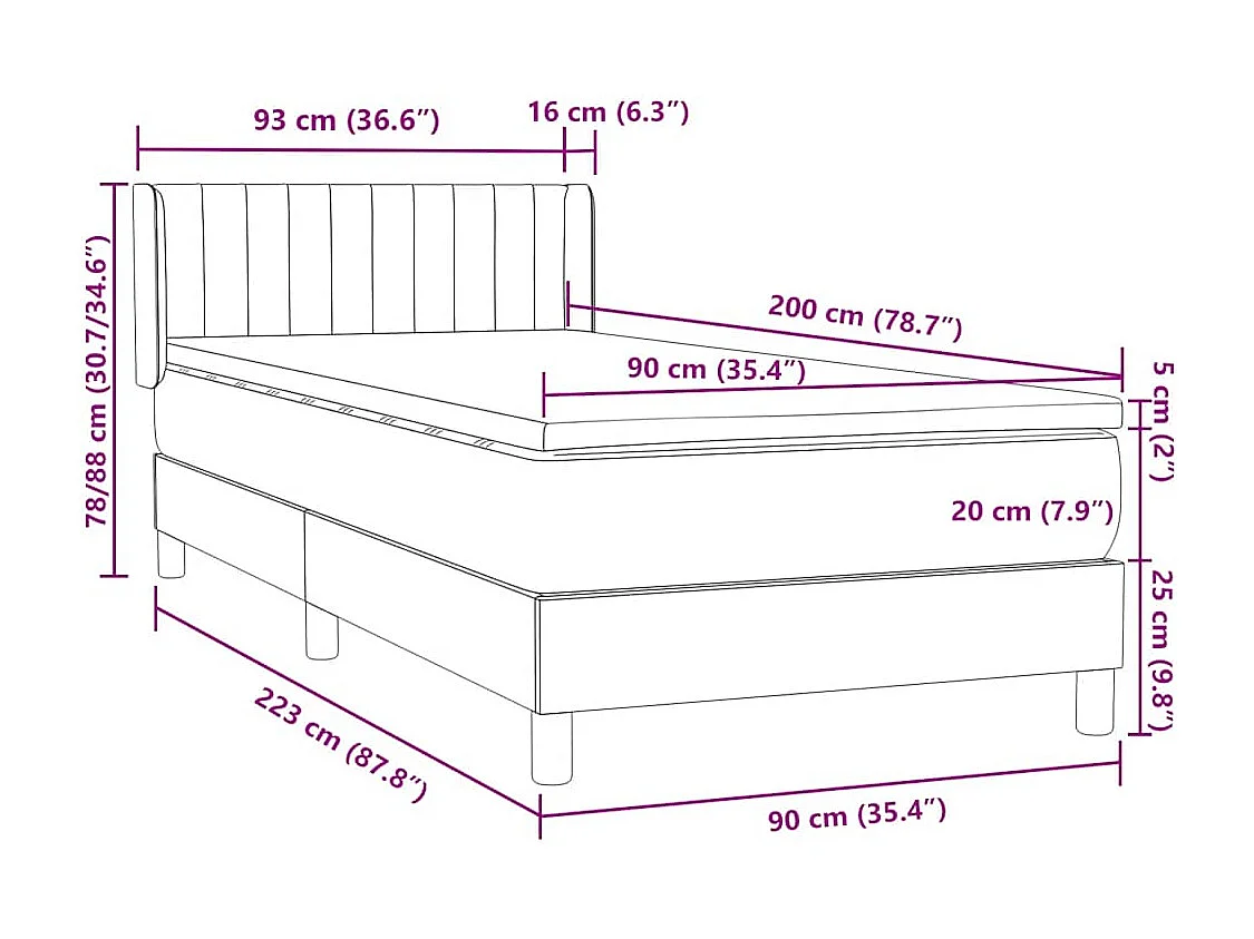 Boxspringbett mit Matratze Hellgrau 90x220 cm Samt